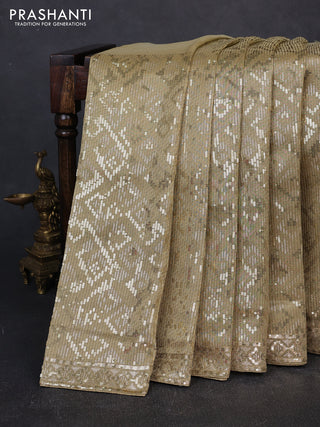 Banarasi Silk elaichi green with allover sequin embroidery work