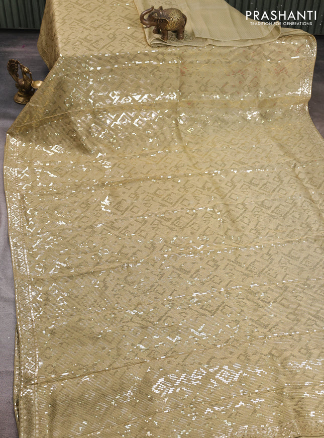 Banarasi Silk elaichi green with allover sequin embroidery work
