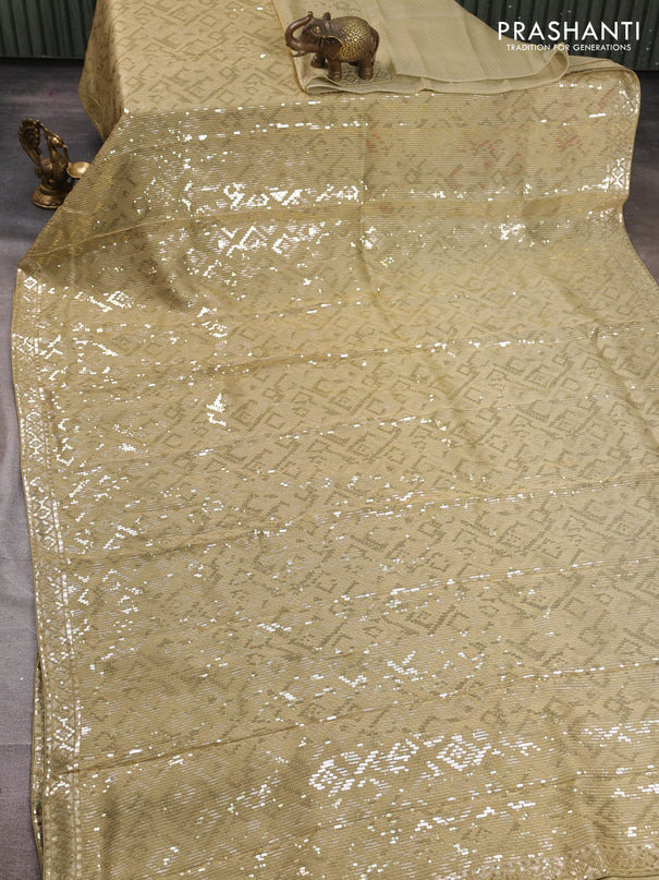 Banarasi Silk elaichi green with allover sequin embroidery work