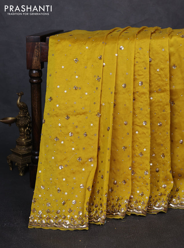 Organza Saree mustard yellow with allover sequin work