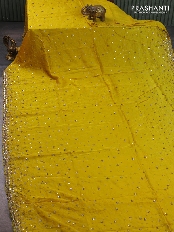 Organza Saree mustard yellow with allover sequin work