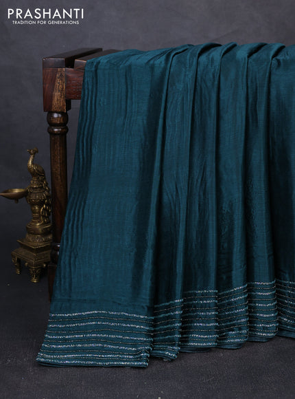 Satin Crepe Saree peacock green with cut beaded embroidery work