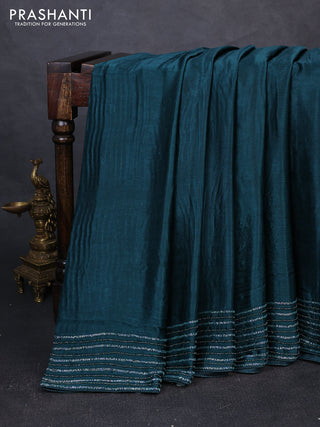 Satin Crepe Saree peacock green with cut beaded embroidery work