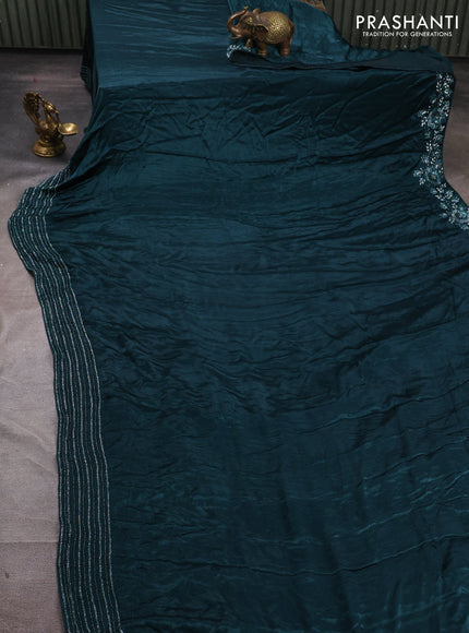 Satin Crepe Saree peacock green with cut beaded embroidery work