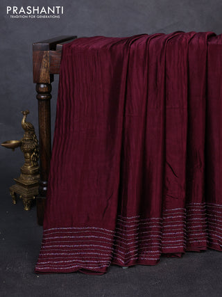 Satin Crepe Saree wine shade with cut beaded embroidery work