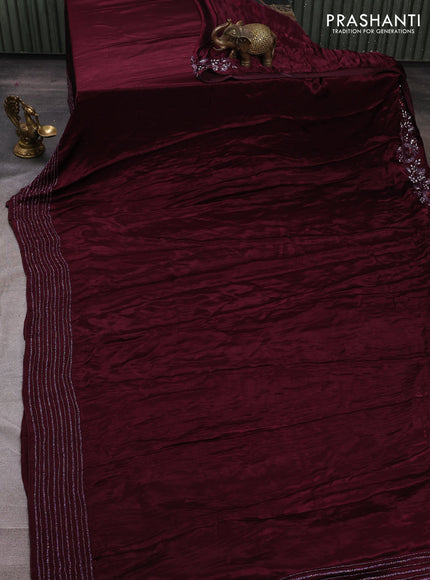 Satin Crepe Saree wine shade with cut beaded embroidery work
