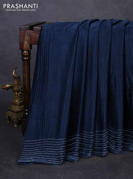 Satin Crepe Saree peacock blue with cut beaded embroidery work