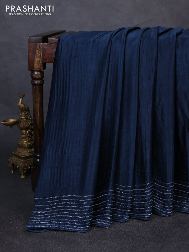 Satin Crepe Saree peacock blue with cut beaded embroidery work