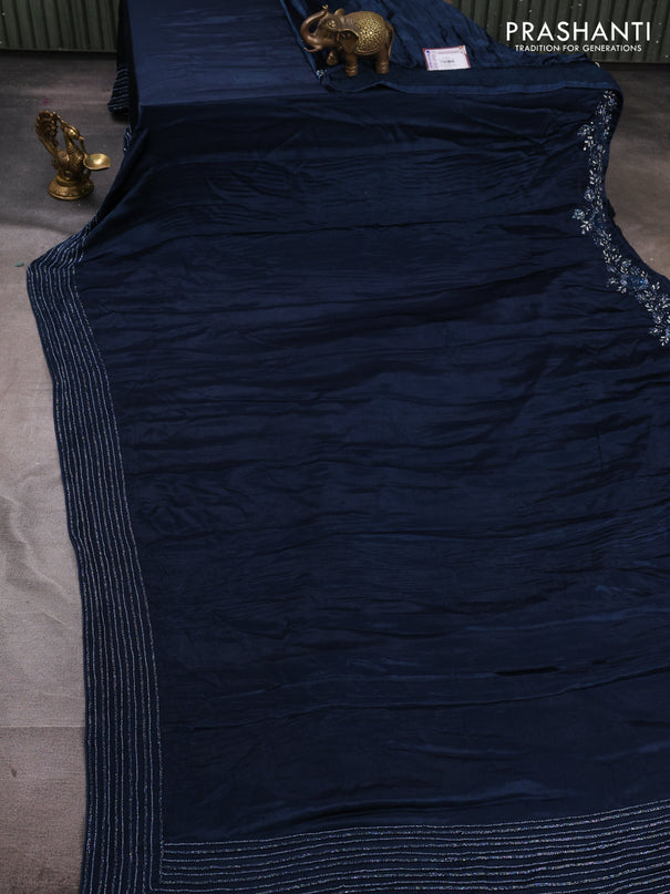 Satin Crepe Saree peacock blue with cut beaded embroidery work