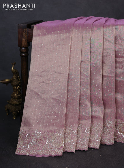 Crush Tissue Saree mild lavender with allover zari buttas and sequin & zardosi embroidery border