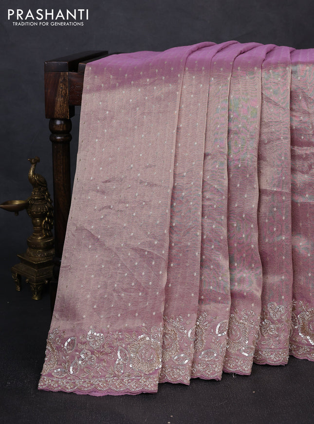 Crush Tissue Saree mild lavender with allover zari buttas and sequin & zardosi embroidery border