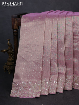 Crush Tissue Saree mild lavender with allover zari buttas and sequin & zardosi embroidery border