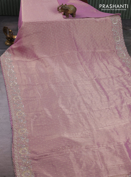 Crush Tissue Saree mild lavender with allover zari buttas and sequin & zardosi embroidery border