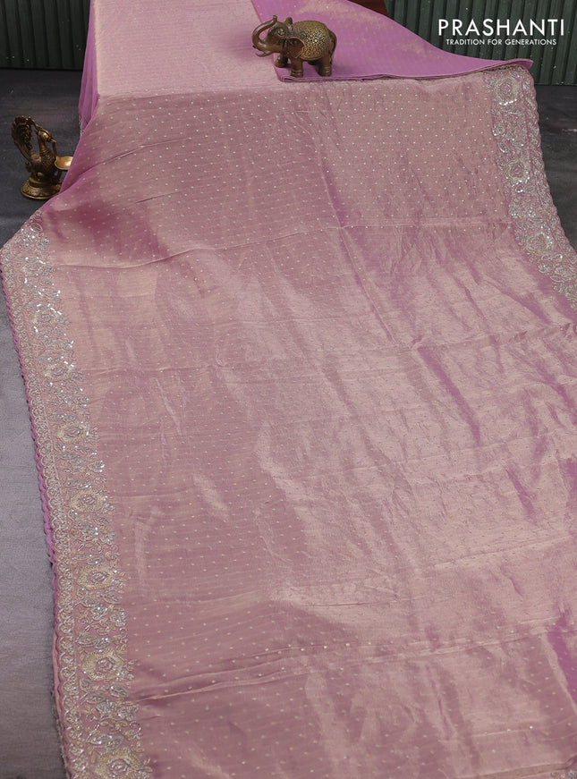 Crush Tissue Saree mild lavender with allover zari buttas and sequin & zardosi embroidery border