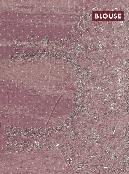 Crush Tissue Saree mild lavender with allover zari buttas and sequin & zardosi embroidery border