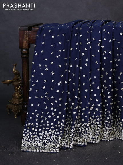 Satin Crepe saree peacock blue with allover sequin work