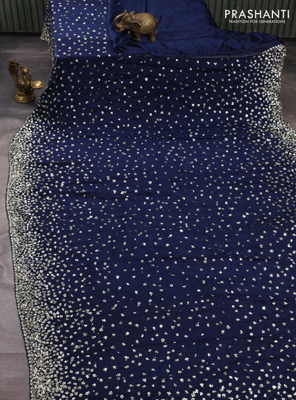 Satin Crepe saree peacock blue with allover sequin work