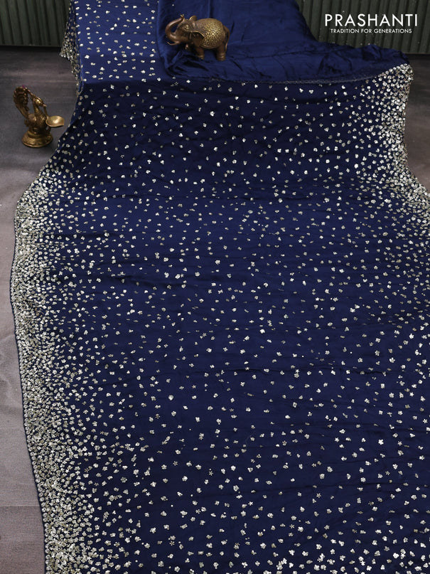 Satin Crepe saree peacock blue with allover sequin work