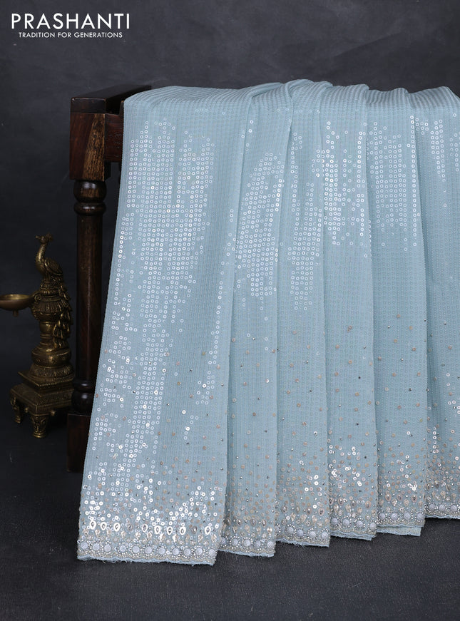 Georgette Saree sky blue with allover sequin embroidery work