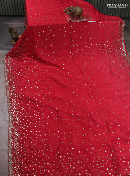 Organza Saree red with allover sequin work