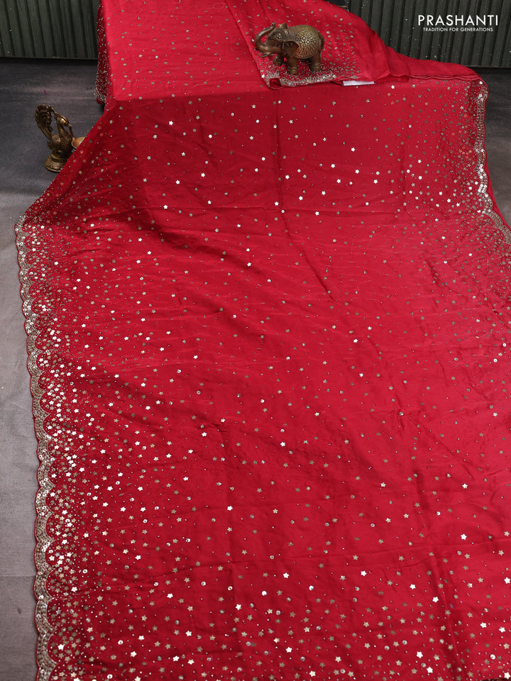 Organza Saree red with allover sequin work