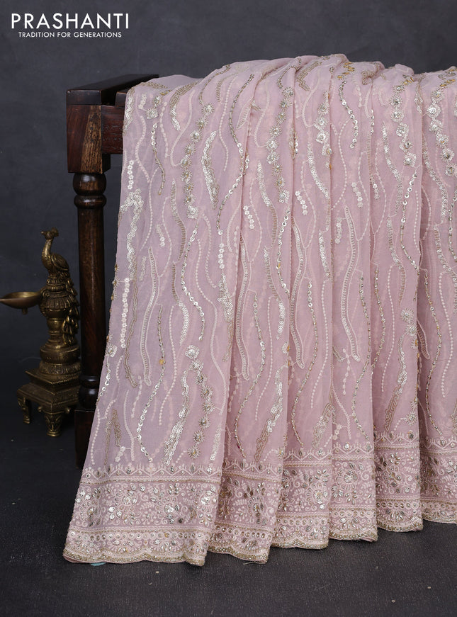 Georgette Saree pastel pink shade with allover heavey sequin embroidery