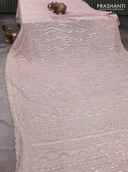 Georgette Saree pastel pink shade with allover heavey sequin embroidery
