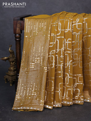 Georgette Saree mustard green with allover sequin embroidery work