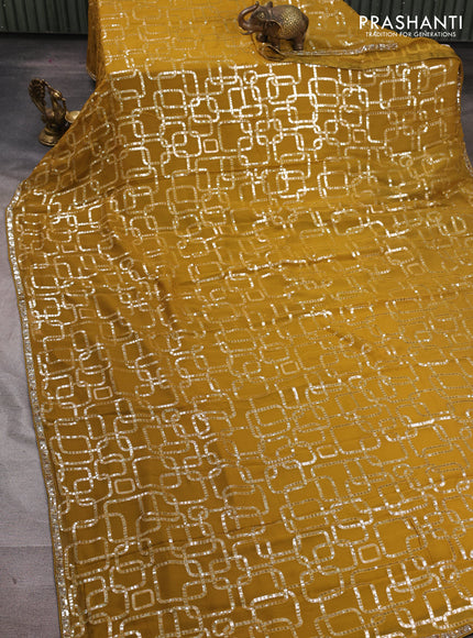 Georgette Saree mustard green with allover sequin embroidery work