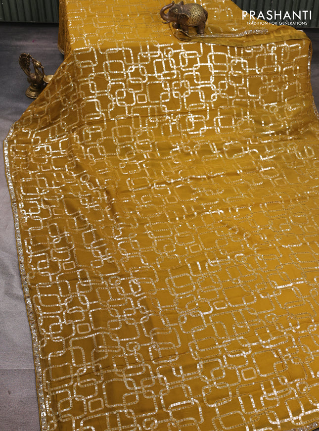 Georgette Saree mustard green with allover sequin embroidery work