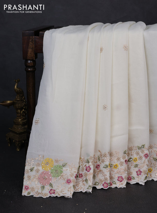 Georgette Saree off white with floral embroidery work