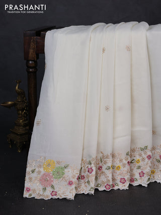 Georgette Saree off white with floral embroidery work