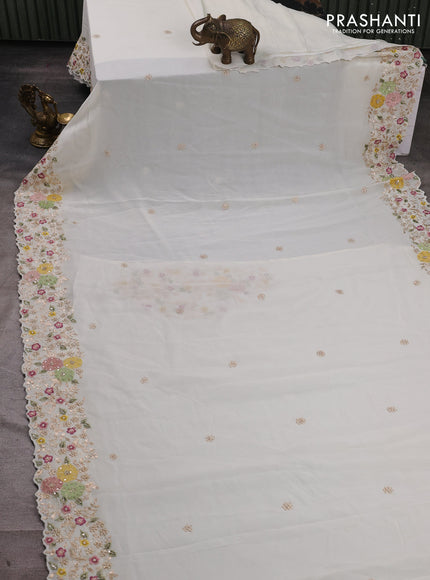 Georgette Saree off white with floral embroidery work