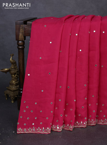 Organza Saree pink with mirror & cut beaded embroidery work