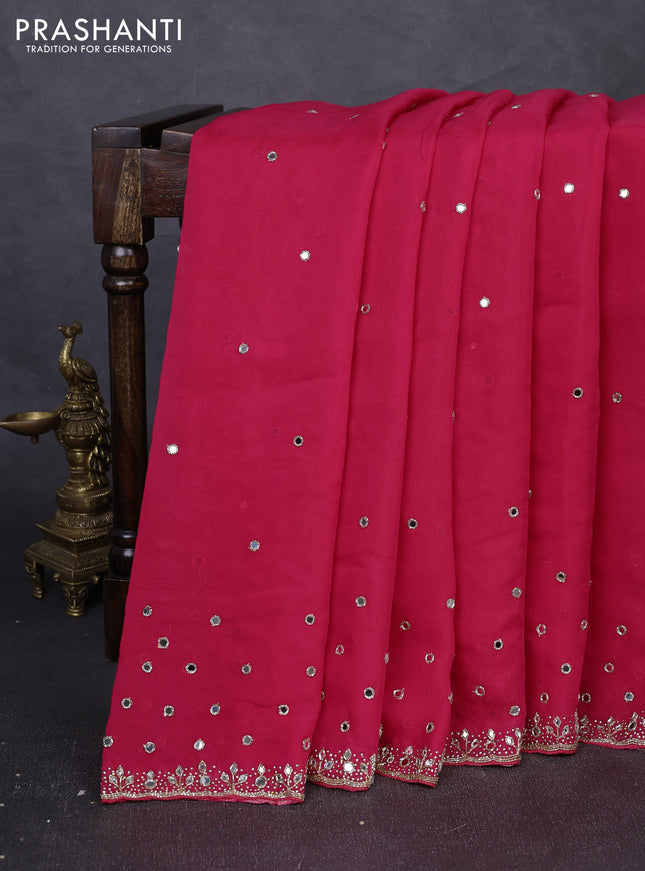 Organza Saree pink with mirror & cut beaded embroidery work
