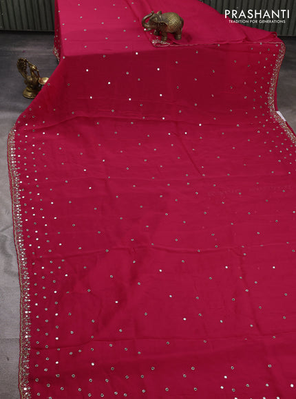 Organza Saree pink with mirror & cut beaded embroidery work