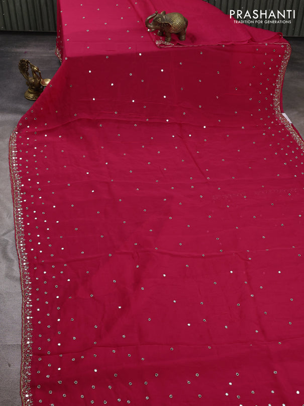 Organza Saree pink with mirror & cut beaded embroidery work
