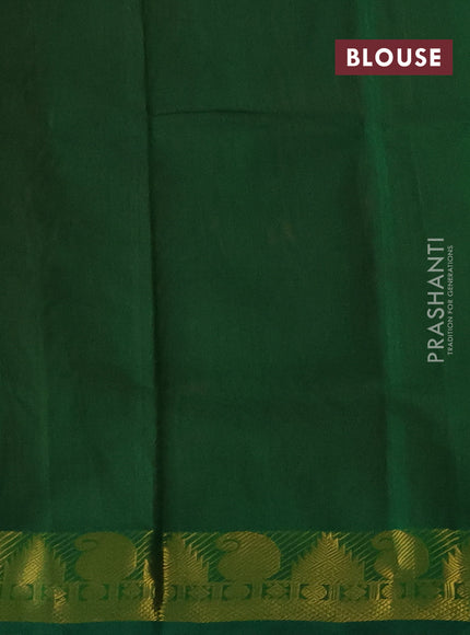 Silk cotton saree dual shade of pink and green with plain body and paisley & temple zari woven border