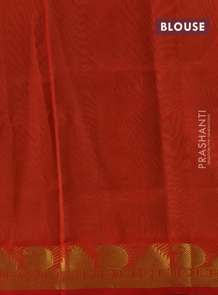 Silk cotton saree pista green and dual shade of orange with plain body and paisley & temple zari woven border