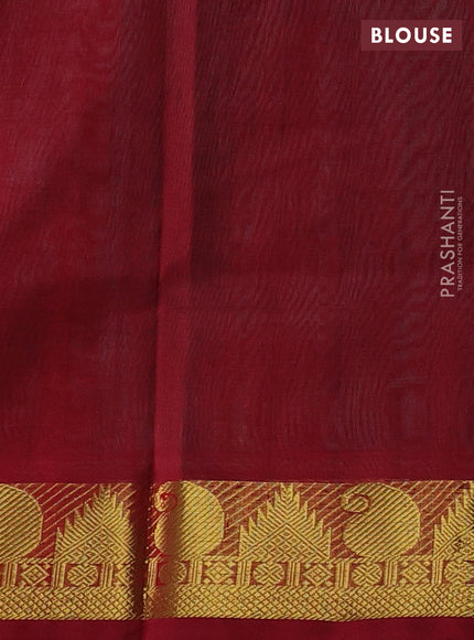 Silk cotton saree teal green shade and maroon with plain body and paisley & temple zari woven border