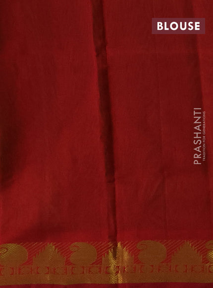 Silk cotton saree green and maroon with plain body and paisley & temple zari woven border