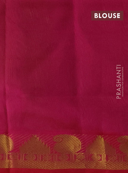 Silk cotton saree light green and pink with plain body and paisley & temple zari woven border