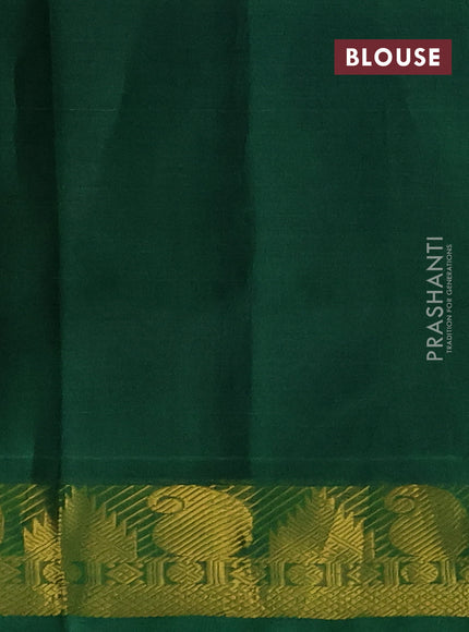 Silk cotton saree purple and green with plain body and paisley & temple zari woven border