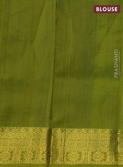 Silk cotton saree peacock green and mehendi green with plain body and zari woven border
