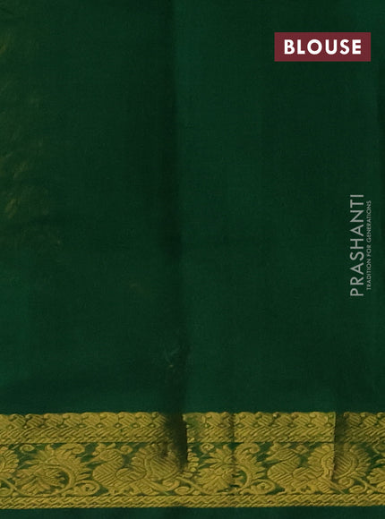 Silk cotton saree mango yellow and green with plain body and annam zari woven border
