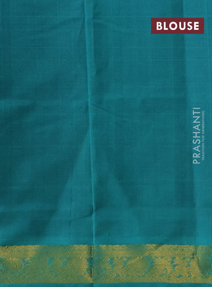 Silk cotton saree blue and teal green shade with plain body and annam zari woven border