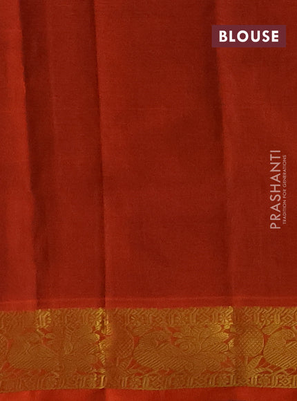 Silk cotton saree cs blue and orange with plain body and peacock zari woven border
