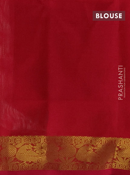 Silk cotton saree off white and pink with plain body and peacock zari woven border