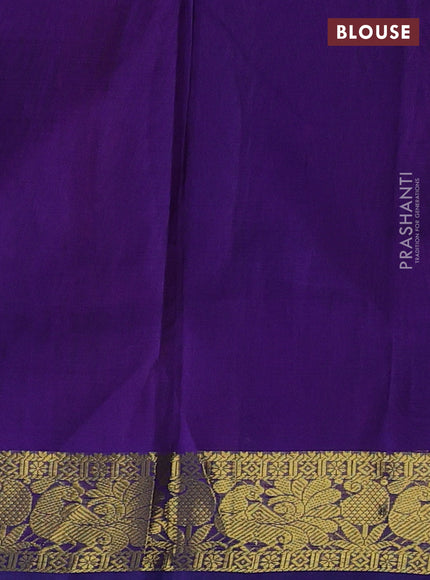 Silk cotton saree magenta pink and violet with plain body and peacock zari woven border
