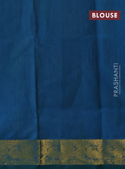 Silk cotton saree dark mustard and dual shade of bluish green with plain body and peacock zari woven border